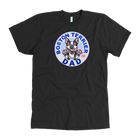 A men's black t-shirt featuring the original OMG You're Home Boston Terrier dog design on the front