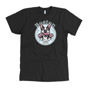 Grey dog lover's t-shirt featuring the Boston Terrier dog design by OMG You're Home