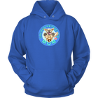 a royal blue hoodie with the golden retriever mom design by OMG You're Home! on the front