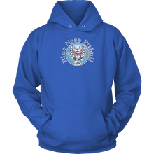 Load image into Gallery viewer, the front view of a royal blue unisex Hoodie featuring the OMG You&#39;re Home Blue Nose Pitbull dog design in full color.