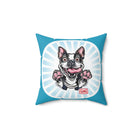 Cute Playful Boston Terrier Puppy Dog Spun Polyester Square Pillow