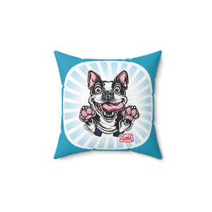 Cute Playful Boston Terrier Puppy Dog Spun Polyester Square Pillow