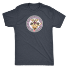 a men's grey t-shirt featuring the original Golden Retriever dog artwork by OMG You're Home! This collection is dedicated to those of us who love and support rescues.