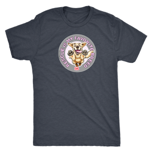 a men's grey t-shirt featuring the original Golden Retriever dog artwork by OMG You're Home! This collection is dedicated to those of us who love and support rescues.