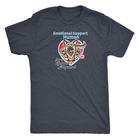 A men's grey triblend shirt by Next Level featuring the original German Shepherd dog artwork by OMG You're HOME! This design has the text 