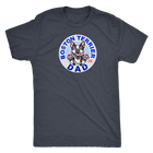   a grey t-shirt with a design of a Boston Terrier dog dad from OMG You're Home