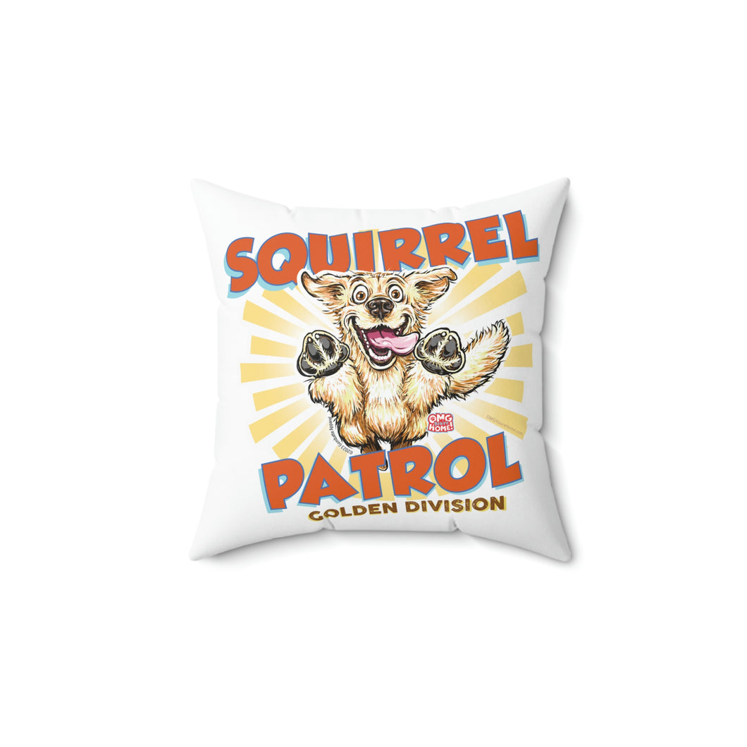 Cute Golden Retriever Squirrel Patrol - Spun Polyester Square Pillow 14