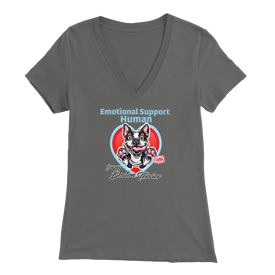 Emotional Support Human - Boston Terrier - Bella Womens V-Neck for Bostie Moms