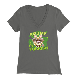 Kiss me I'm furrish -Fawn Frenchie Dog - Bella Womens V-Neck