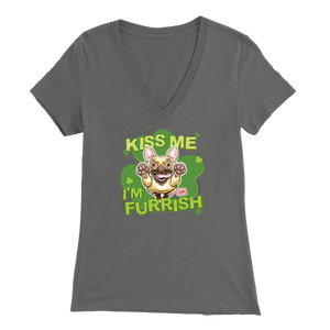 Kiss me I'm furrish -Fawn Frenchie Dog - Bella Womens V-Neck