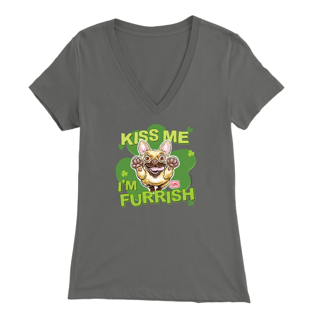 Kiss me I'm furrish -Fawn Frenchie Dog - Bella Womens V-Neck