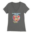 a womens soft v-neck shirt with the OMG You're Home! Golden Retriever dog design on the front