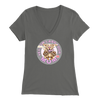 a women's grey v-neck shirt with the OMG You're Home! Yellow Labrador dog mom design on the front