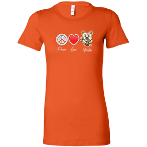 Orange Bella Womens Shirt featuring the Peace Love Yorkie dog design from OMG You're HOME!