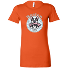 an orange woman's shirt with a Boston Terrier dog design by OMG You're Home
