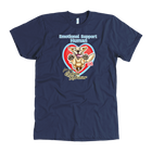 a men's navy blue tee featuring the original OMG You're Home! Emotional Support Human - Golden Retriever design