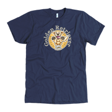 Load image into Gallery viewer, a mens navy blue t-shirt featuring the original Golden Retriever artwork by OMG You&#39;re Home on the front