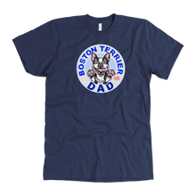 Load image into Gallery viewer, A men&#39;s navy blue t-shirt featuring the original OMG You&#39;re Home Boston Terrier dog design on the front