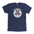 Navy blue dog lover's t-shirt featuring the Boston Terrier dog design by OMG You're Home