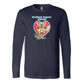 a navy blue long sleeve t-shirt with the OMG You're Home! original Golden Retriever dog design on the front