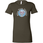 a women's dark grey shirt with the Blue Nose pitbull design on the front