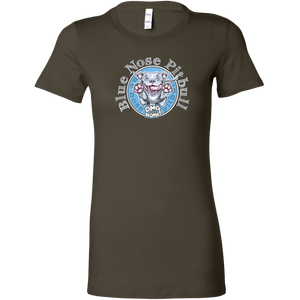 a women's dark grey shirt with the Blue Nose pitbull design on the front