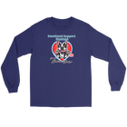 Boston Terrier dog on navy blue long sleeve tee
