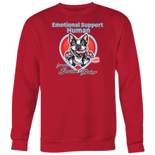 Load image into Gallery viewer, Emotional Support Human - Boston Terrier dog design on a red crewneck  sweatshirt