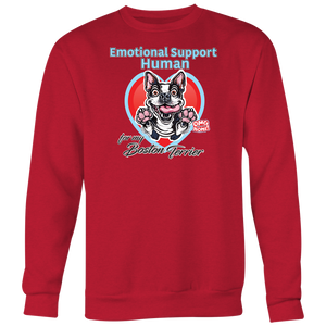 Emotional Support Human - Boston Terrier dog design on a red crewneck  sweatshirt