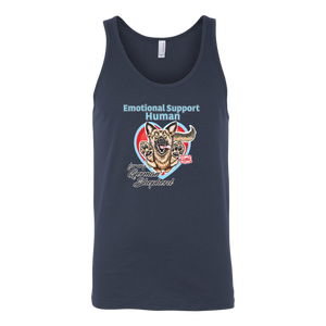 A navy blue tank top with the original German Shepherd design by OMG You're Home