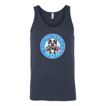 Load image into Gallery viewer, a navy blue tank top with the OMG You&#39;re Home! Boston Terrier dog Mom design on the front 