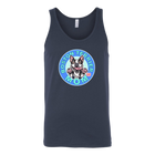 a navy blue tank top with the OMG You're Home! Boston Terrier dog Mom design on the front 