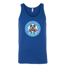 Load image into Gallery viewer, a royal blue tank top with the OMG You&#39;re Home! Boston Terrier dog Mom design on the front 