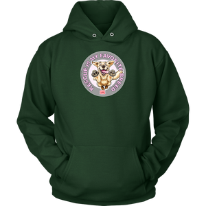 a green unisex hoodie tee features the original Golden Retriever dog artwork by OMG You're Home! 