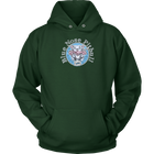 the front view of a green unisex Hoodie featuring the OMG You're Home Blue Nose Pitbull dog design in full color.