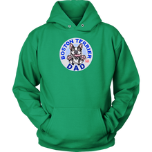 Load image into Gallery viewer, Boston Terrier dog dad design on a green hoodie