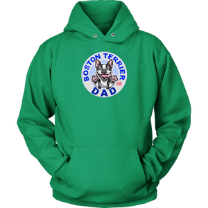 Boston Terrier dog dad design on a green hoodie