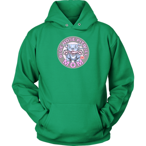 This comfy green hoodie features the OMG You're Home Blue Nose Pitbull Mom design on the front in full vibrant color. 