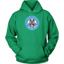 Load image into Gallery viewer, front view of a lime green hoodie featuring the OMG Boston Terrier dog mom design in full color