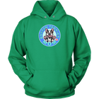 front view of a lime green hoodie featuring the OMG Boston Terrier dog mom design in full color