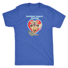 front view of a blue Next Level Mens Triblend featuring the OMG You're Home Emotional Support Human - Golden Retriever dog design. 