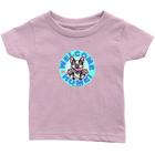 a soft pink short sleeve tee for infants with the Boston Terrier dog design