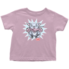 a toddler's pink t-shirt with the Blue Nose Pit Bull design by OMG You're Home on the front in full vibrant color