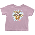 a toddler's pink t-shirt featuring the original happy and excited Golden Retriever on the front