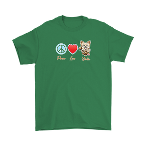 Peace Love Yorkie - Gildan Mens T-Shirt for Yorkshire Terrier dog lovers