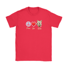 Load image into Gallery viewer, Peace Love Yorkie - Gildan Womens T-Shirt for the Yorkshire Terrier Dog Lover