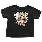 a black OMG You're Home toddler t-shirt featuring the original Yellow Labrador Retriever dog design on the front in full color