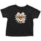 a toddler's black t-shirt with the original OMG You're Home Fawn Frenchie dog design on the front in full color