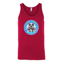 Load image into Gallery viewer, a red tank top with the OMG You&#39;re Home! Boston Terrier dog Mom design on the front 