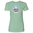 front view of a womens light green tshirt with the OMG You're Home rescue pit on the front